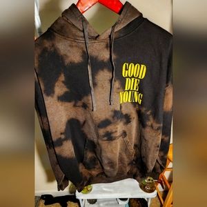 Hoodie  A$$ hole live for ever brand  brown with a bleach  Water  spots design